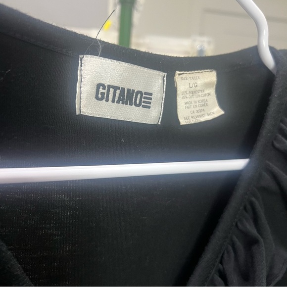 GITANO Black Ruffle Blouse Short Sleeve Shirt Casual Button Down size Large - Picture 7 of 7